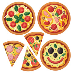Italian pizza vector illustrated set colorful restaurant nutrition isolated on white background