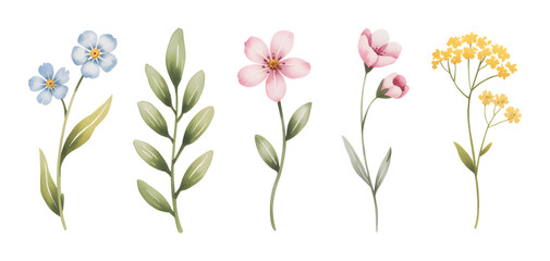 Gentle watercolor meadow flowers with pastel petals.