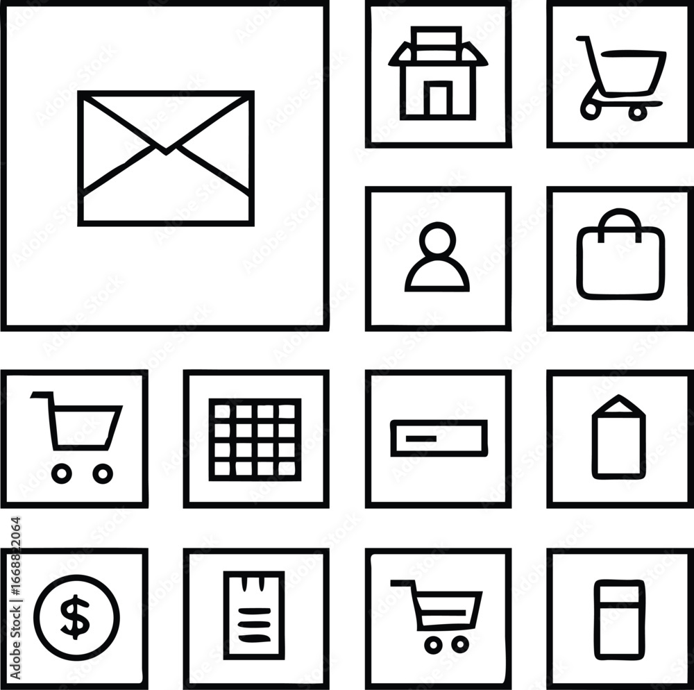 Poster collection of simple outline icons for digital interfaces user experience design web mobile app deve