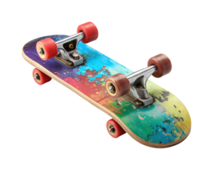 Skateboarding tricks showcase urban park action colorful skateboard view isolated on transparent background, png