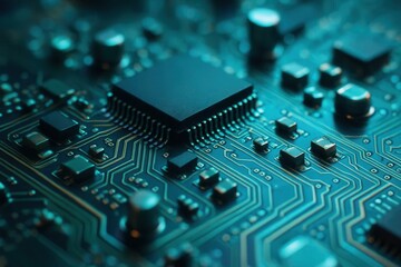 A close-up view of a circuit board, showcasing intricate connections and components that power our digital world