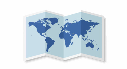 An illustrative map of the world, unfolded and showcasing continents and oceans, invites exploration and travel