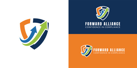 A professional logo featuring a shield icon. Two arrows curve upwards inside the shield, symbolizing growth and protection for a franchise compliance support company.