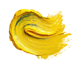 Dynamic yellow paint swirl action abstract visuals creative environment isolated on transparent background, png