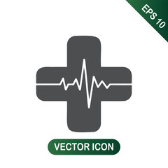 Medical Cross with Heartbeat Wave
