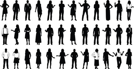 Human silhouettes in multiple poses, casual and professional clothing, expressive stances and gestures, posture and body language study, black vector illustration, design reference ©  Creative Crafter