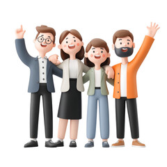 Fototapeta premium Cheerful Group of Coworkers Celebrating with Joyful Expressions in 3D Pastel Glossy Style