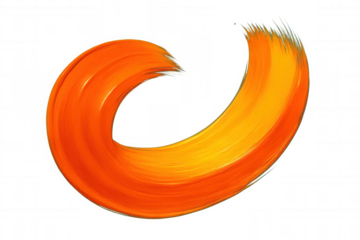 Vibrant orange paint stroke creating bold circular motion, highlighting artistic energy with dynamic curved brushwork against clear negative space