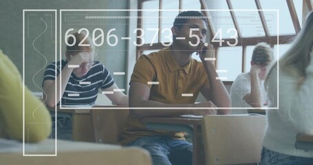 High school student writing exam with overlay appearing and scanning answers and tracking score - Powered by Adobe