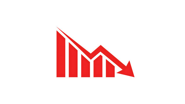 Red Downward Chart with Arrow Symbolizing Loss, Decline  or Market Downturn. Ideal for Finance, Business and Risk Management Themes.