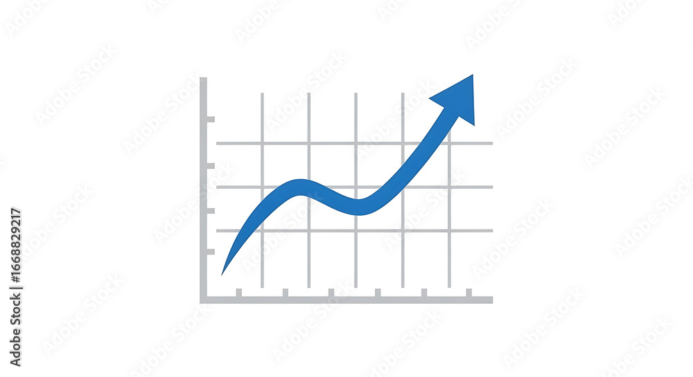 Poster a blue arrow showing an upward trend on a gray graph with a white background indicating growth progr