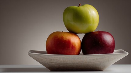 Vertical composition of apple in tall narrow dish