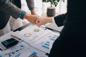 Business handshake for teamwork of business merger and acquisition,successful negotiate,hand shake,two businessman shake hand with partner to celebration partnership and business deal concept