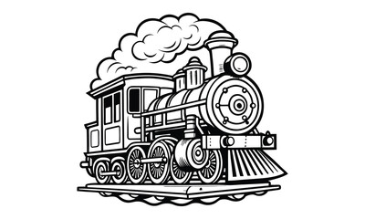 Train vector line art and silhouette t shirt design, elegant detailed illustration, perfect for printable coloring pages, art therapy relaxation and stress relief activities.