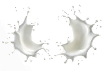Two dynamic splashes of milk creating elegant shapes on a transparent background, ideal for food and beverage advertising 
