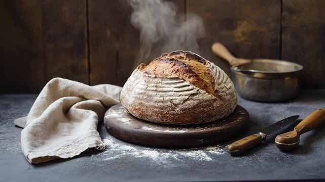 Frisch gebackenes Brot mit knuspriger Kruste &ndash; Traditionelle Handwerkskunst in der B&auml;ckerei