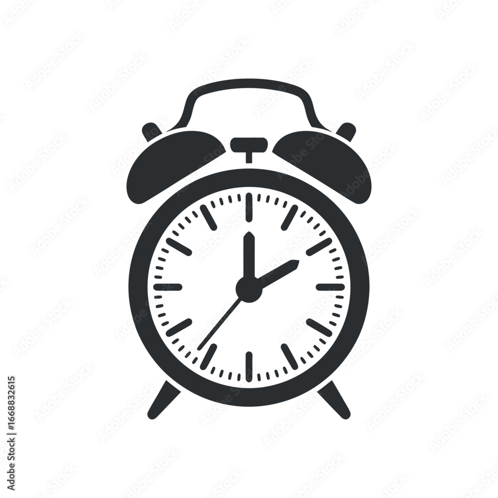 Poster alarm clock icon for time management and reminder applications, featuring a classic design and simpl