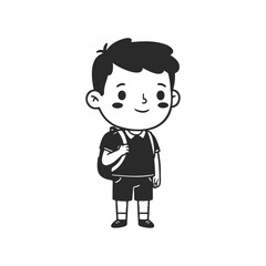 Cartoon illustration of smiling asian male child with backpack