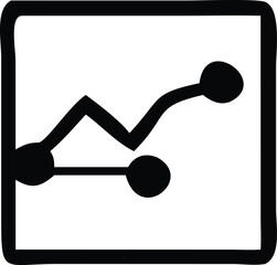 Simple black line graph icon with data points in a square frame for business and analytics