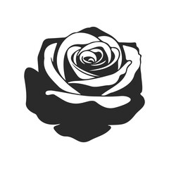Black and white rose illustration with bold outline and artistic design