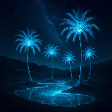 Bioluminescent Oasis Surreal Fantasy Nature Landscape