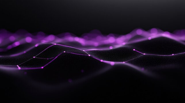 Abstract digital purple network waves with glowing lines on a dark background