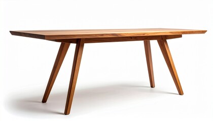 A Modern Wooden Table with Unique Angled Legs on white background 