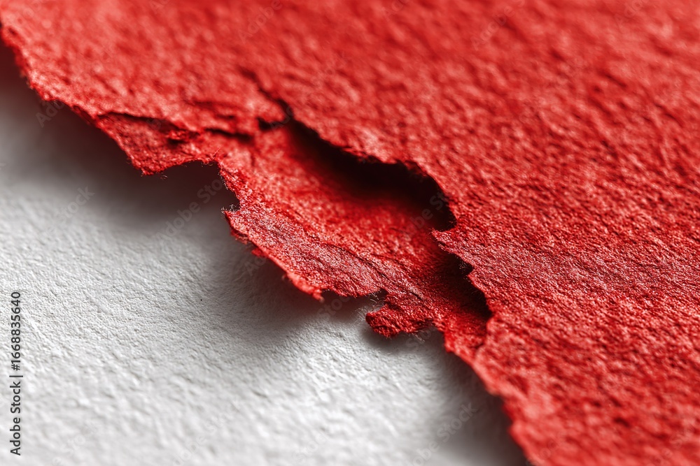 Poster close-up view of textured red paper with intricate edges showcasing color depth and detail