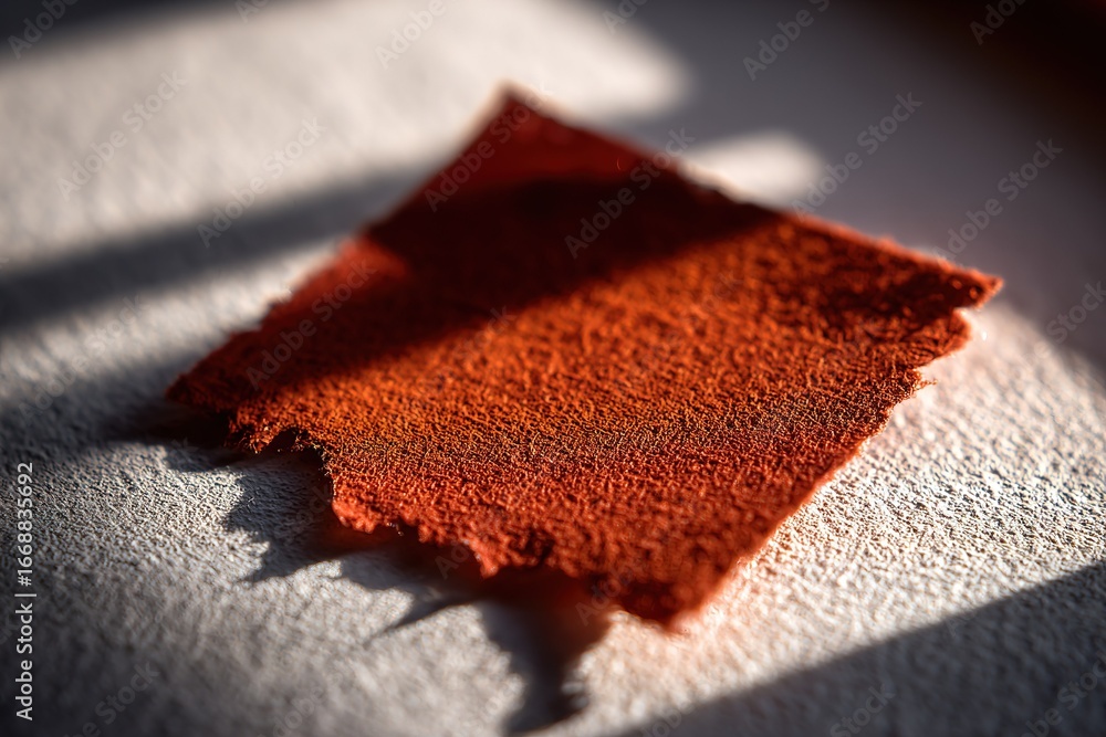 Poster close-up view of textured orange fabric resting on a surface with soft natural light highlighting th