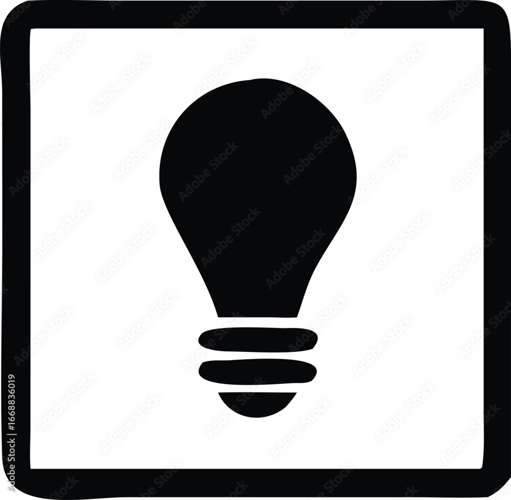 Poster simple black light bulb icon inside a square frame representing ideas innovation and bright concepts