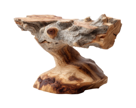 Unique wooden sculpture piece home natural environment view isolated on transparent background, png