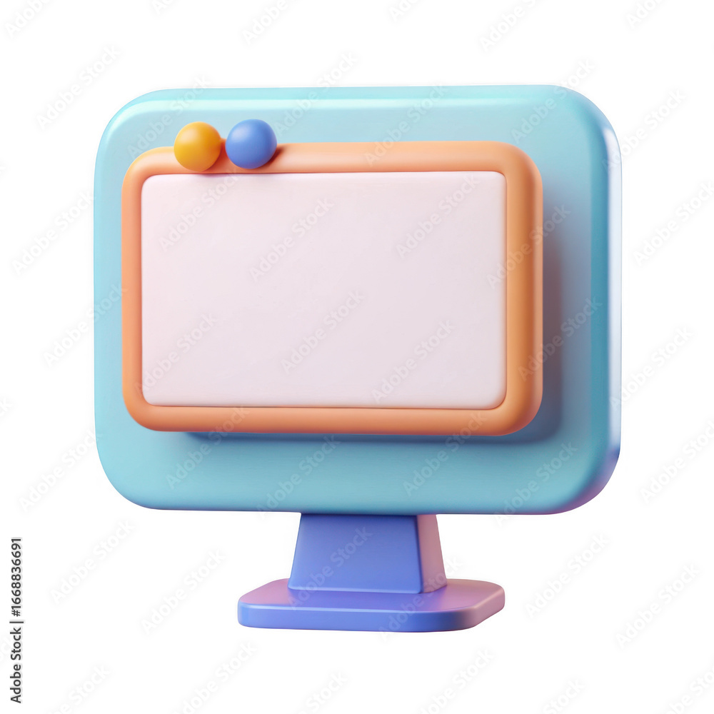 Poster 3d cartoon computer monitor with blank screen isolated on transparent background