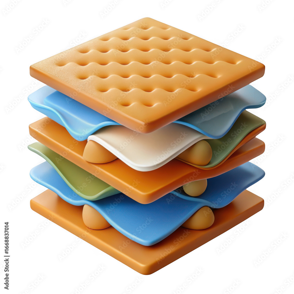 Poster 3d stacked marshmallows and crackers isolated on transparent background