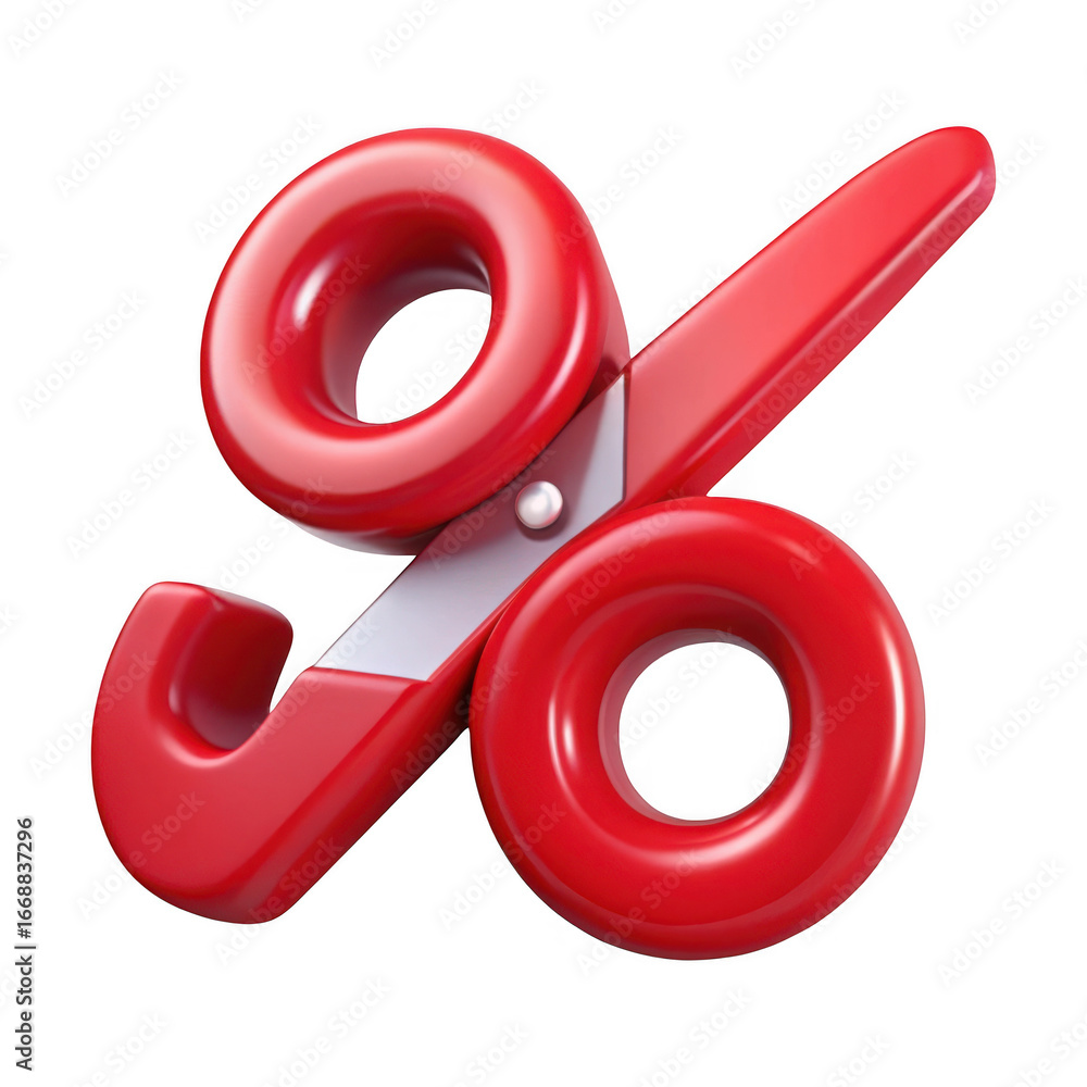 Poster 3d red scissors symbol isolated on transparent background