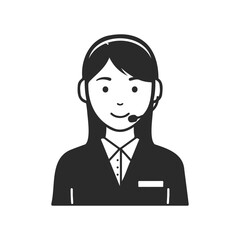 Black and white illustration of female call center operator with headset