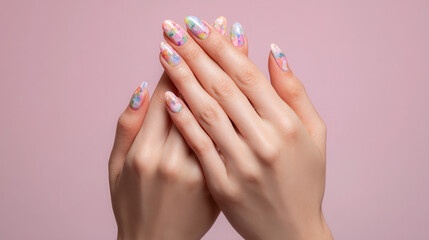 Nail art design featuring blooming gel beauty studio close-up photography pink background creative expression