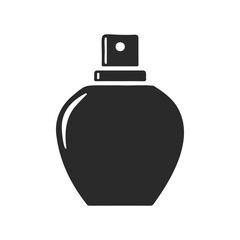 Obraz premium Minimalist black perfume bottle icon on white background