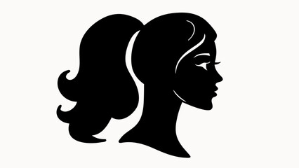 Silhouette of a woman with a ponytail and long eyelashes in a profile view against white background