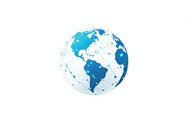 Fototapeta premium Global Network Connectivity and Worldwide Communication Represented by a Digital Earth Globe with Interconnected Lines and Dots on White Background