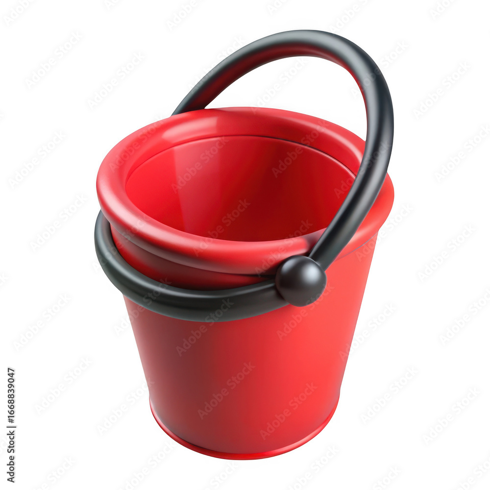 Poster 3d red plastic bucket with handle isolated on transparent background