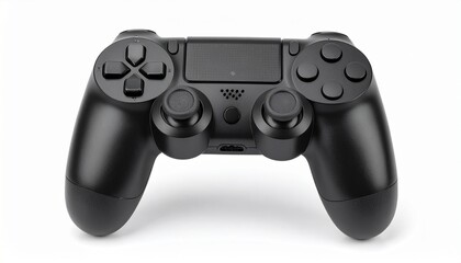 A Black Video Game Controller on a White Background

