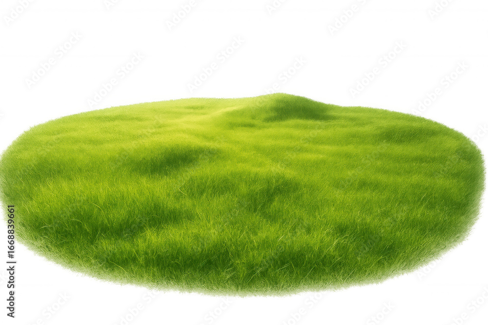 Poster vivid green circular grass patch rendered in 3d, floating against transparent backdrop, perfect for 