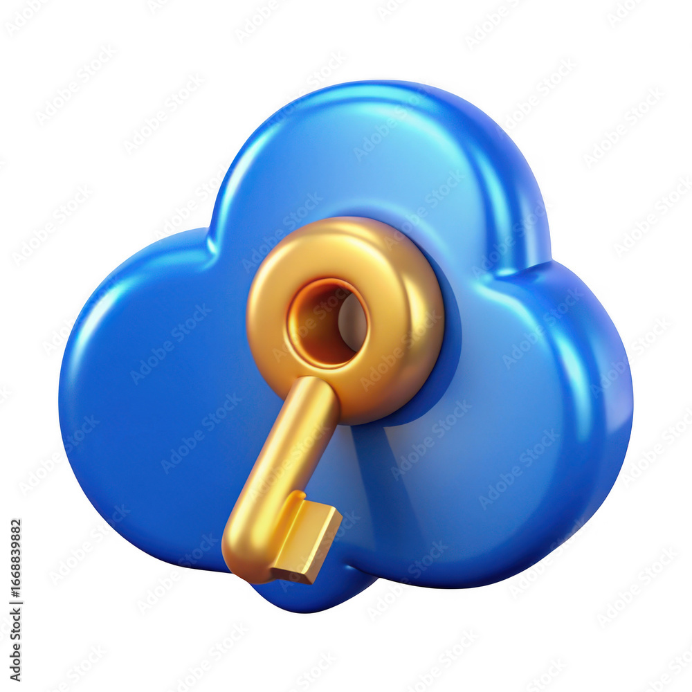 Poster 3d cloud security key icon isolated on transparent background
