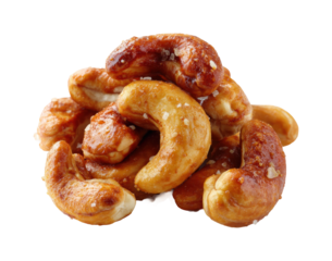 Tasty roasted cashews kitchen food bright environment view isolated on transparent background, png