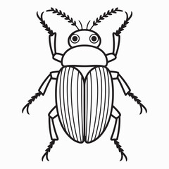 Black and white insect sketch featuring beetle anatomy with antennae, wings, and legs for coloring or study