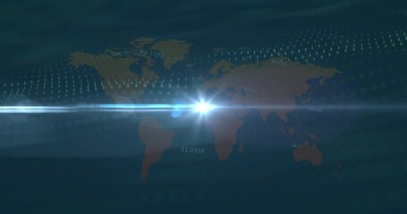 Pinpoint light appearing off Africa gliding east, blooming starburst flare visualizing global data - Powered by Adobe