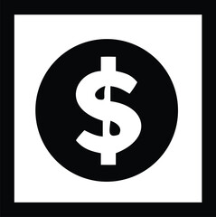 Bold black dollar sign emblem inside a circle on a white square background for financial concepts and business themes