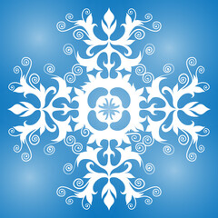 Snowflake with ornate pattern. Vector snowy new year element