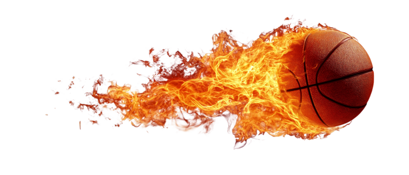 flaming basketball on a white background, detailed illustration, high-resolution,