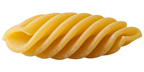 Close-up of a single uncooked fusilli pasta spiral isolated on a transparent background